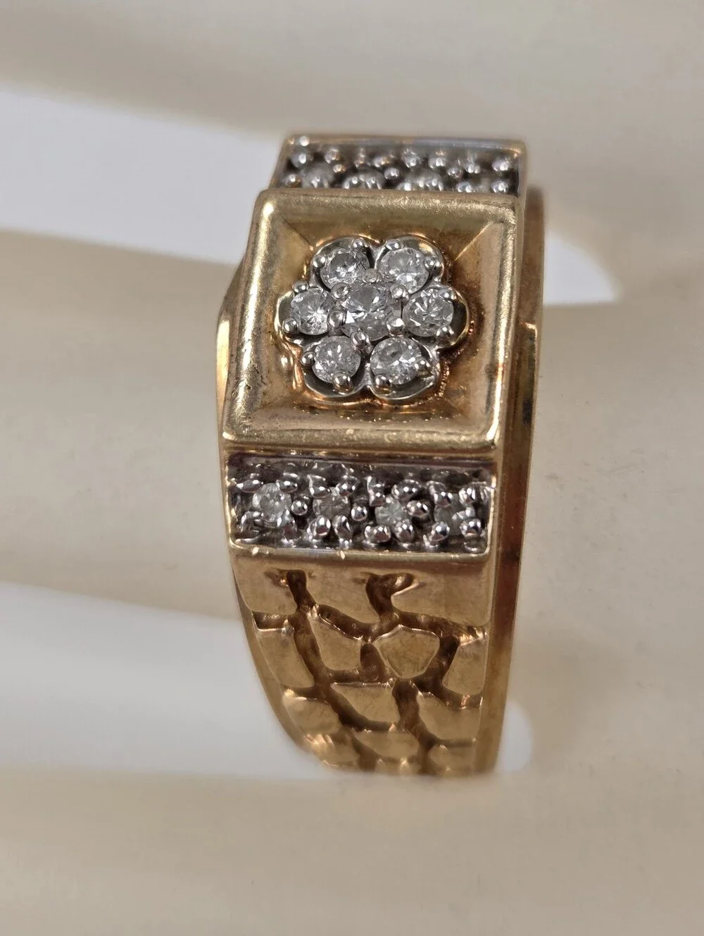 Vintage 10K Solid Gold Diamond Nugget Ring Sz 10